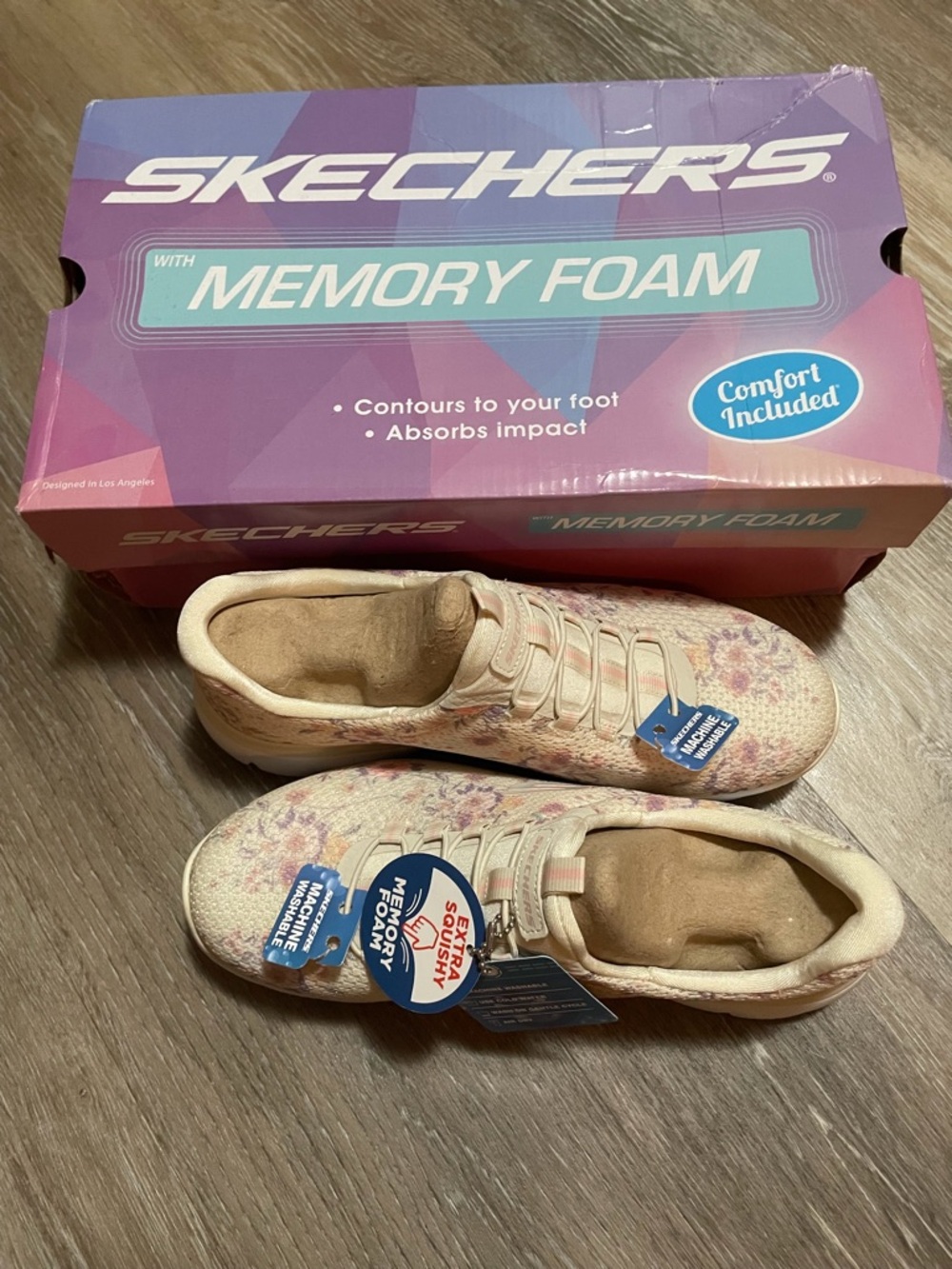 Skechers Pink Floral Memory Foam Slip-Ons